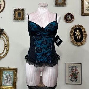 Rene Rofe Signature Collection Black & Teal Lace Corset Bustier